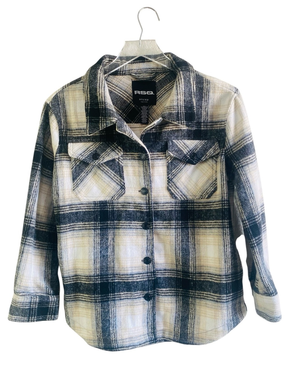 RSQ Black/Cream Plaid Shirt Jacket Shacket Size XL